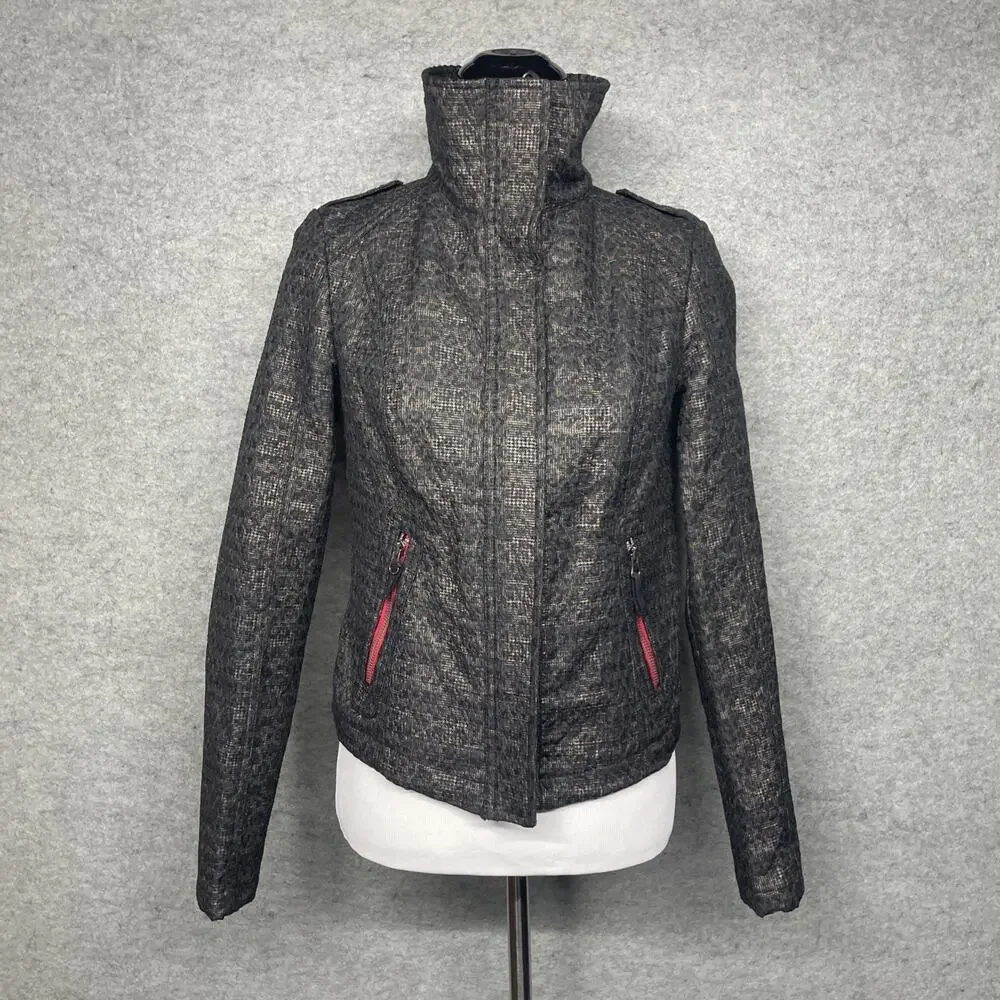 FP We The Free Moto Jacket Sz 4 Textured Tweed Grey Red Zip Edgy Biker Cool Girl